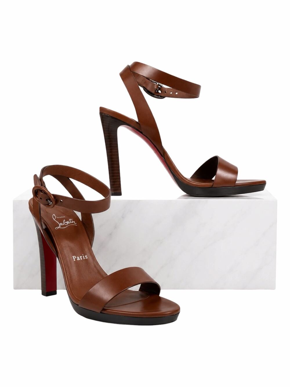 Christian Louboutin Fanny 120 Strappy Sandal Dark Carmine Brown Size 40.5